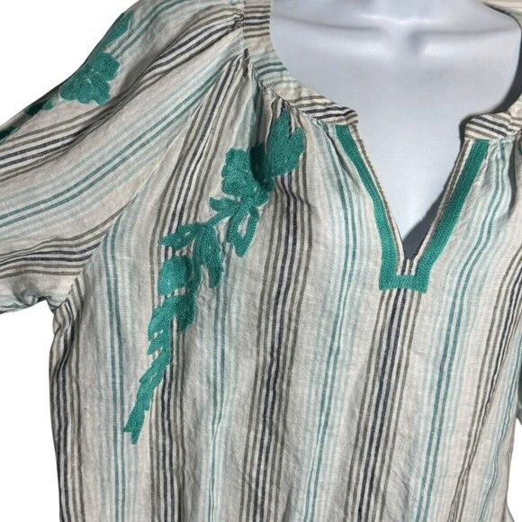 J. jill linen striped embroidered 100% linen boho tunic Top Size Medium relaxed - Picture 4 of 9